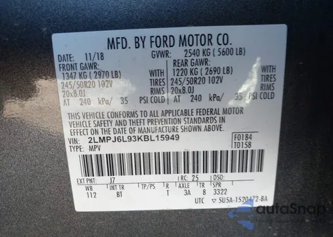 2019 Lincoln Nautilus Reserve z USA, uszkodzony, nr VIN 2LMPJ6L93KBL15949